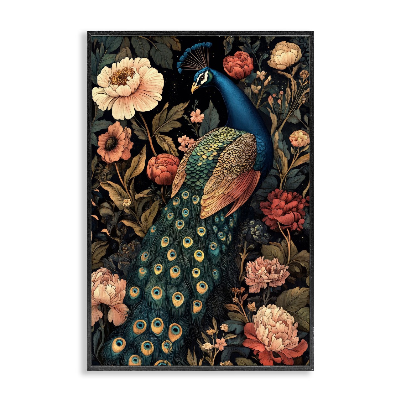 Stupell Industries Vintage Peacock in Florals Framed Giclee, design by Petal Prints Design